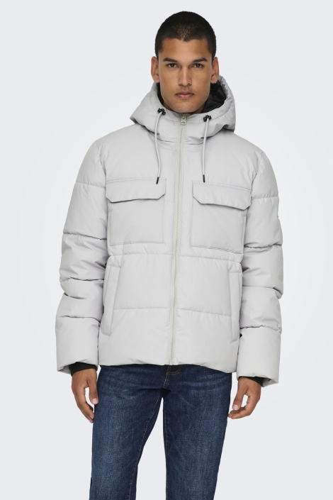 Only & Sons blauwe heren jas | Model vooraanzicht