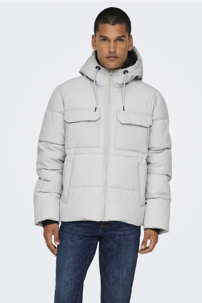 Only & Sons blauwe heren jas | Model vooraanzicht