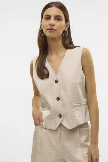 Vero Moda Vest VMLIANA SL SHINY WAISTCOAT 10328657 OATMEAL