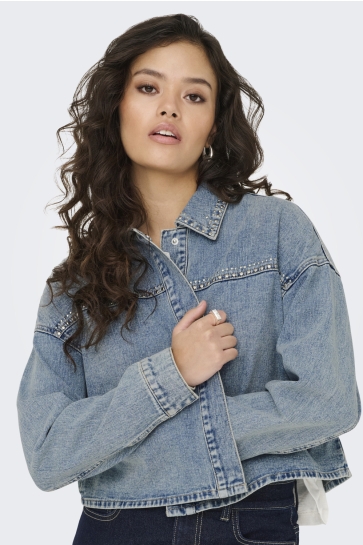 Jacqueline de Yong Jas JDYASPEN LS CROPPED STUD SHACKET 15351405 Light Blue Denim