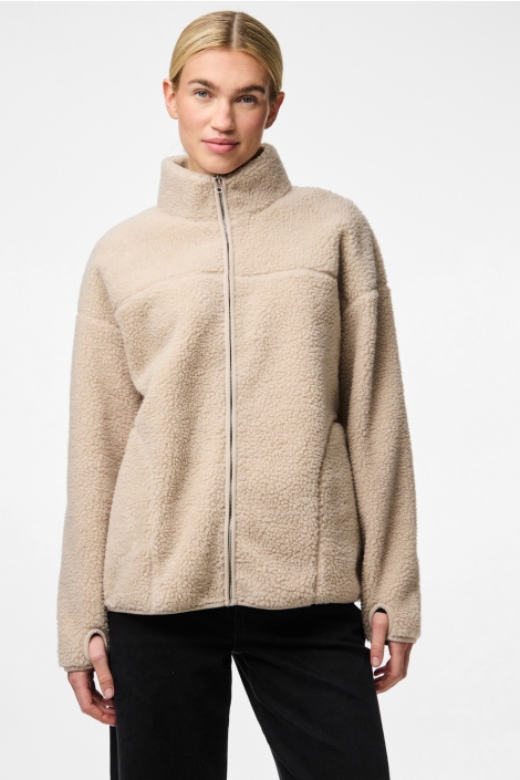 Pieces beige dames jas | Model vooraanzicht