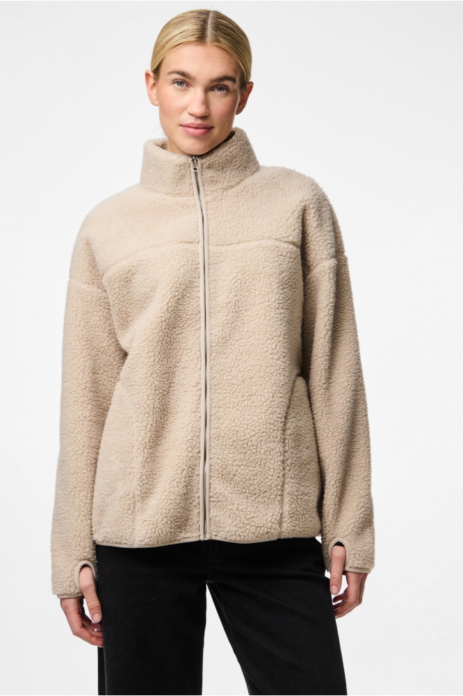 Pieces beige dames jas | Model vooraanzicht