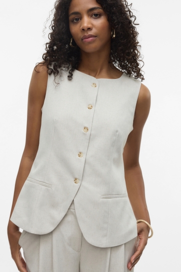 Vero Moda Vest VMMIKELA SL LONG WAISTCOAT 10330002 Birch/ MELANGE AS