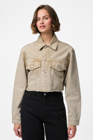 Pieces Jas PCFAY CROPPED DENIM JACKET 17158358 SANDSHELL