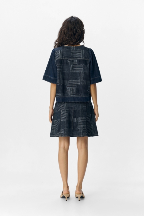 Object blauwe dames blouse | Model achteraanzicht
