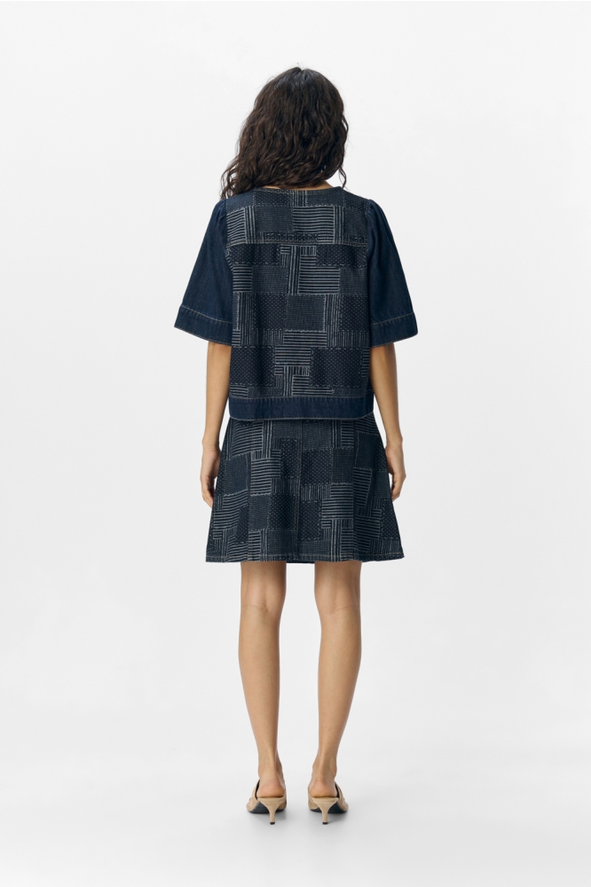 Object blauwe dames blouse | Model achteraanzicht