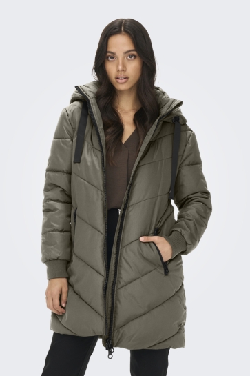 Jacqueline de Yong Jas JDYSKYLAR PADDED HOOD JACKET OTW NO 15207784 Vetiver/BLACK