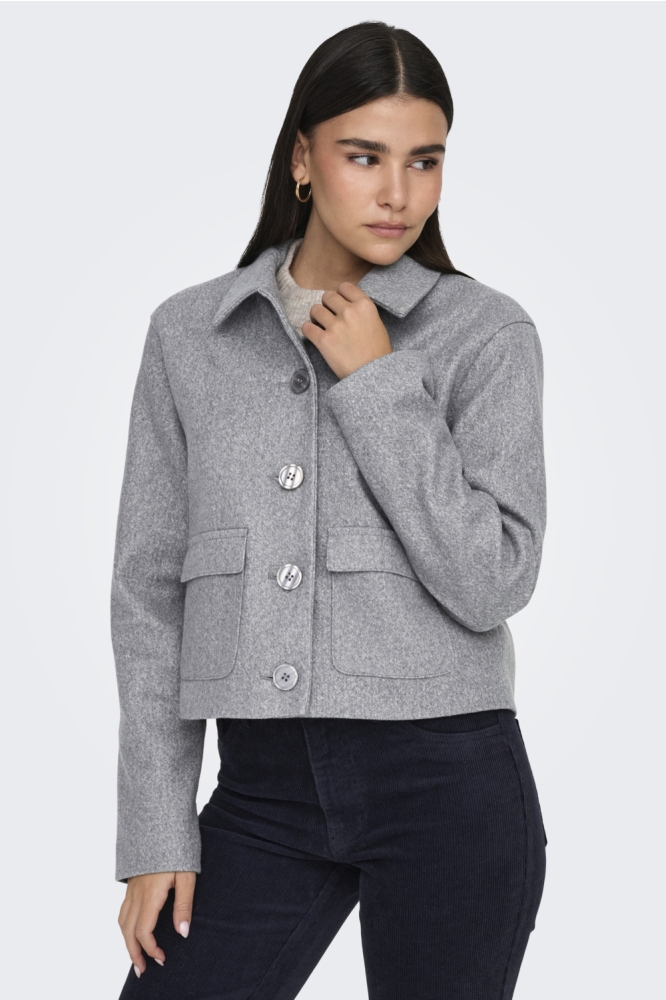 Jacqueline de Yong grijze dames jas | Model vooraanzicht