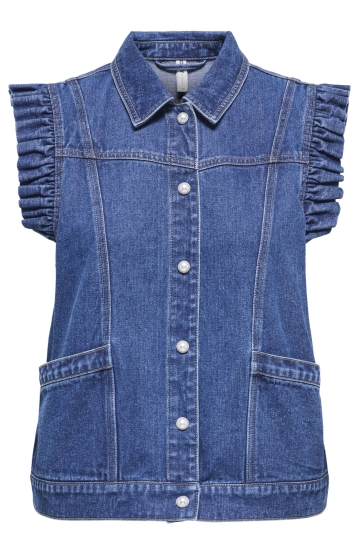 Only Vest ONLKENNEDY SL DNM FRILL WAISTCOAT B 15361401 MEDIUM BLUE DENIM