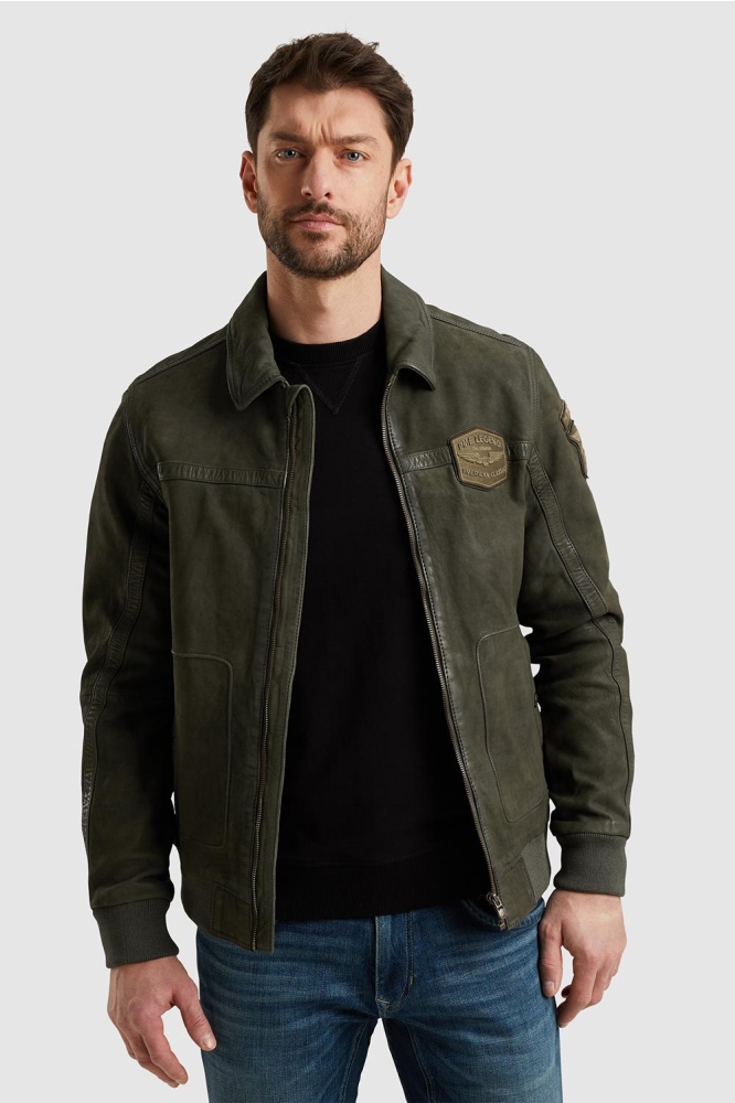 PME legend groene heren leren jas | Model vooraanzicht