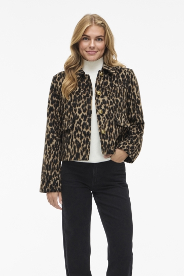 Vila VISIMBA L/S SHORT JACKET 14107525 Black Beauty/LEOPARD