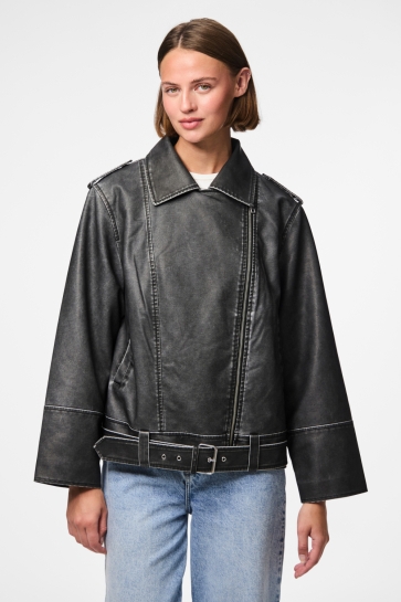 Pieces PCJOSIE COATED BIKER JACKET W. BELT 17158897 Black/Washed