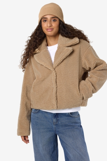 Noisy may Jas NMNATI CROP TEDDY JACKET FWD NOOS 27034329 Birch