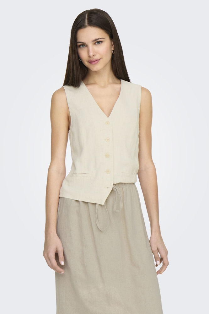 Only ecru dames gilet | Model vooraanzicht