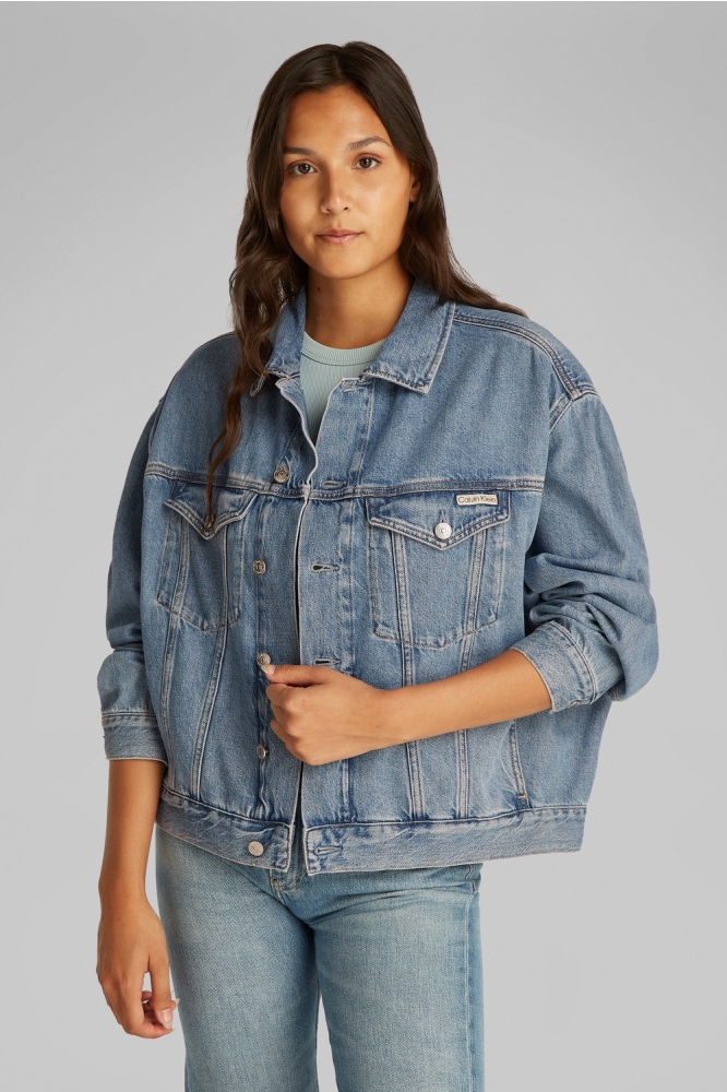 Calvin Klein blauwe dames jas | Model vooraanzicht