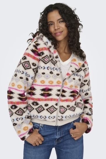 Only Vest ONLANNA CONTACT AOP HOOD JACKET OTW 15358672 PUMICE STONE/AZTEC FUCHSIA PURPLE
