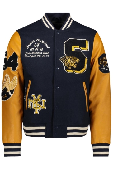 Superdry Jas VINTAGE PATCHED VARSITY JKT M5012183A ECLIPSE NAVY/MUSTARD