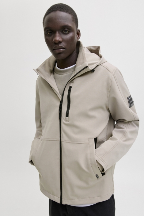 Jack & Jones beige heren jas | Model vooraanzicht