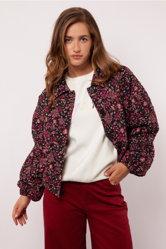 Fluresk zwarte dames jas | Model vooraanzicht