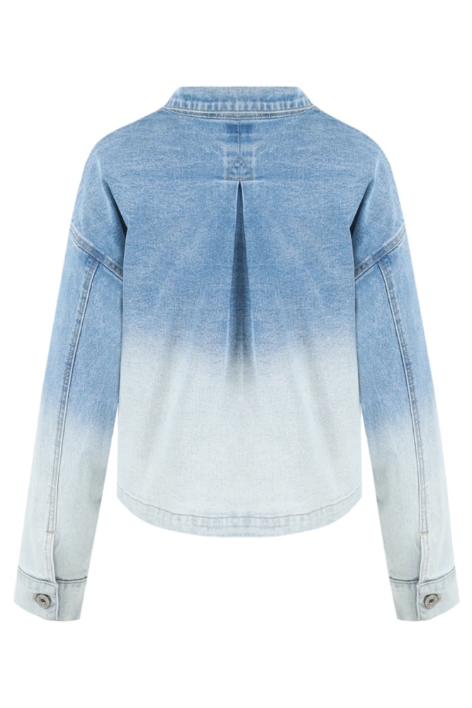 Fluresk blauwe dames jas | Achteraanzicht