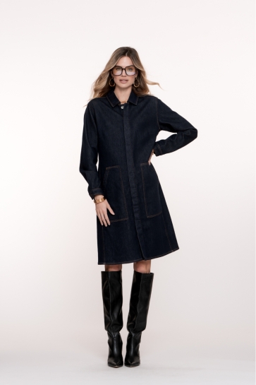 Geisha Jurk MIDI DENIM JURK MET OPGESTIKTE ZAKKEN 55515 10 DARK BLUE DENIM