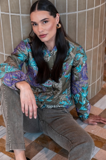 Geisha JACKET MET BLOEMEN EN LUREX 55713-20 GREEN/PURPLE