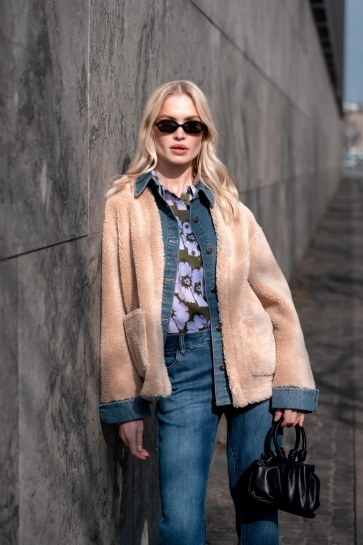 Geisha JACKET MET DENIM EN TEDDY 58551 16 735 Camel/Denim