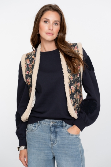 Geisha Vest GILET MET TEDDY BIESJES 55717 20 BLACK/ OLIVE / PINK