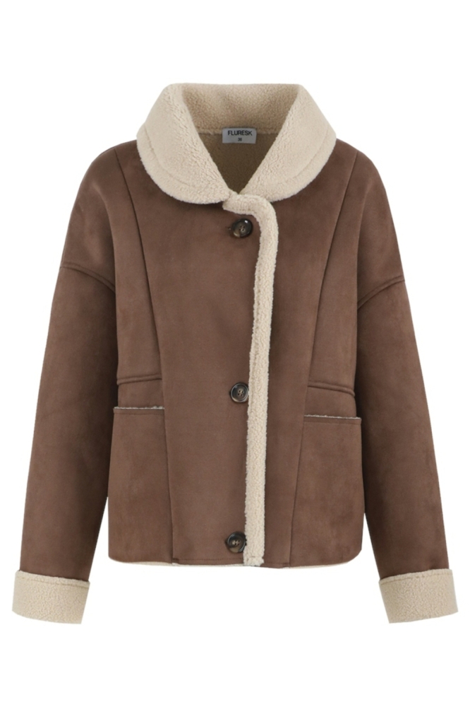 Fluresk bruine dames jas | Vooraanzicht