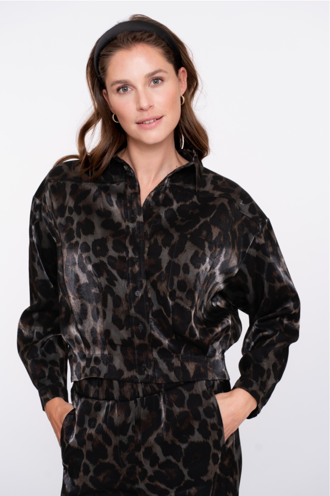 Geisha grijze dames blouse | Model vooraanzicht