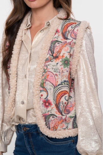 Geisha GILET MET TEDDY EN GEWEVEN PRINT DESSIN 55899 20 BEIGE/SOFT PINK