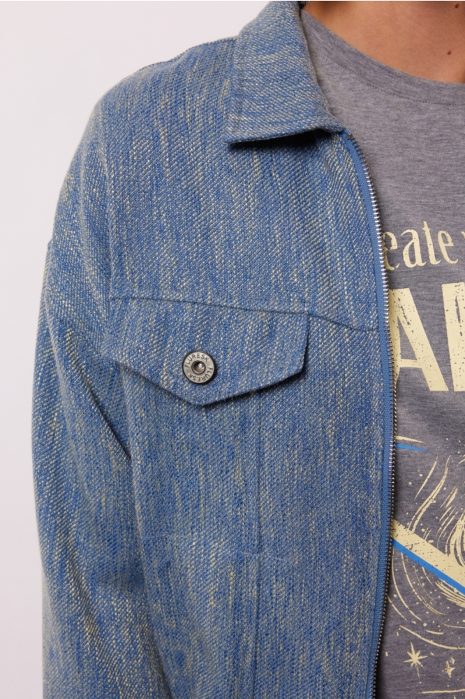 Fluresk blauwe dames jas | Close up