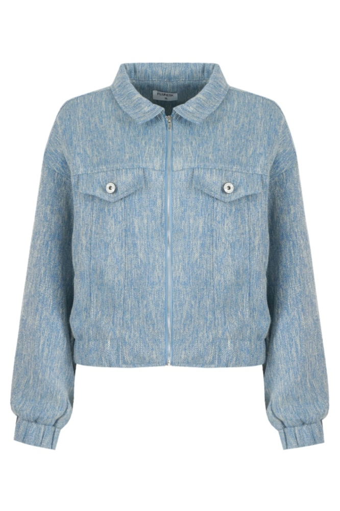 Fluresk blauwe dames jas | Vooraanzicht