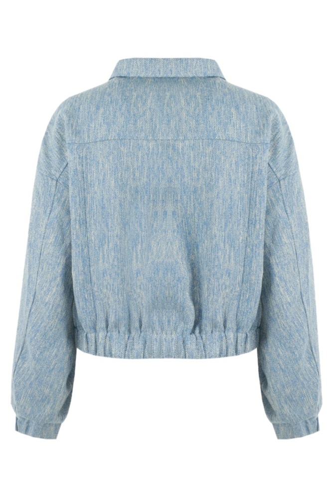 Fluresk blauwe dames jas | Achteraanzicht