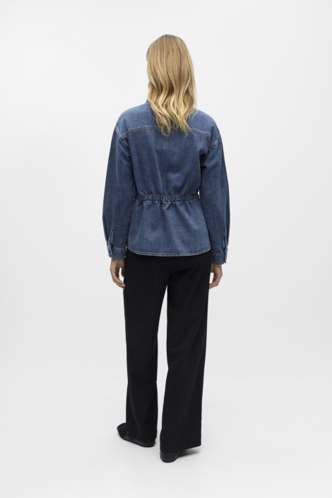 Object blauwe dames jas | Model achteraanzicht