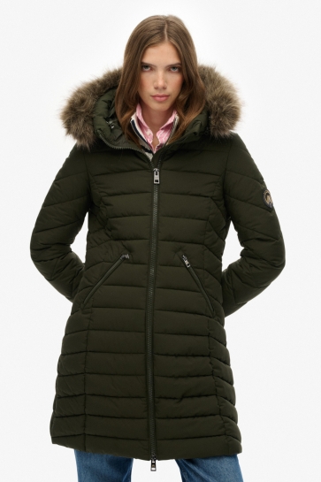 Superdry Jas FUJI FAUX FUR HOOD MID LENGHT W5011999A SURPLUS GOODS OLIVE GREEN