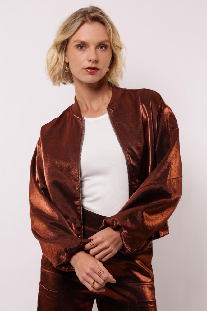 Fluresk koperen dames jas | Model vooraanzicht