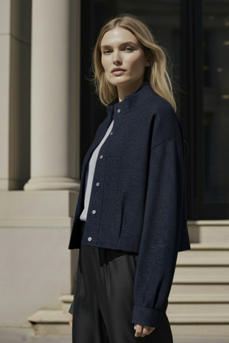 Hype Drop blauwe dames jas | Model zijaanzicht