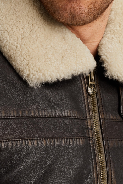 PME legend bruine heren leren jas | Close up