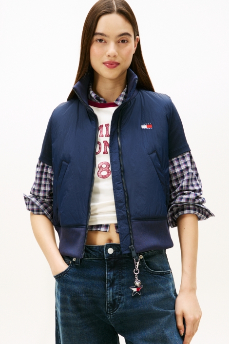 Tommy Jeans blauwe dames jas | Model vooraanzicht