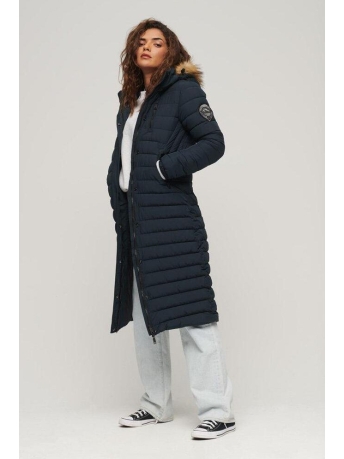 Superdry Jas FUJI HOODED LONGLINE PUFFER W5011565A L6T NORDIC CHROME NAVY