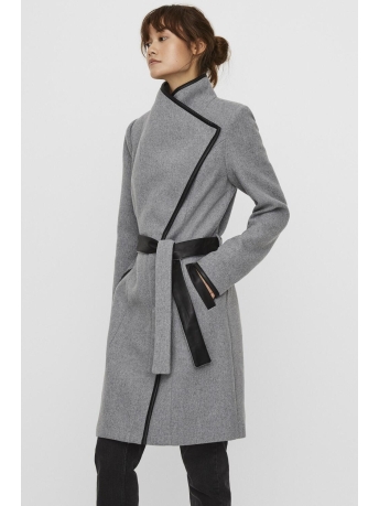 Vero Moda Jas VMWATERFALL CLASS 3/4 WOOL COAT 10238907 Light Grey Mela/BLACK PU