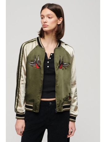 Superdry Jas SUIKAJAN EMBROIDERED BOMBER W5011666A 2LX OLIVE NIGHT GREEN