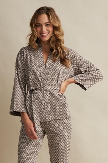 Red Button Vest KIMONO MULTI JACQUARD SRB4163 Stone
