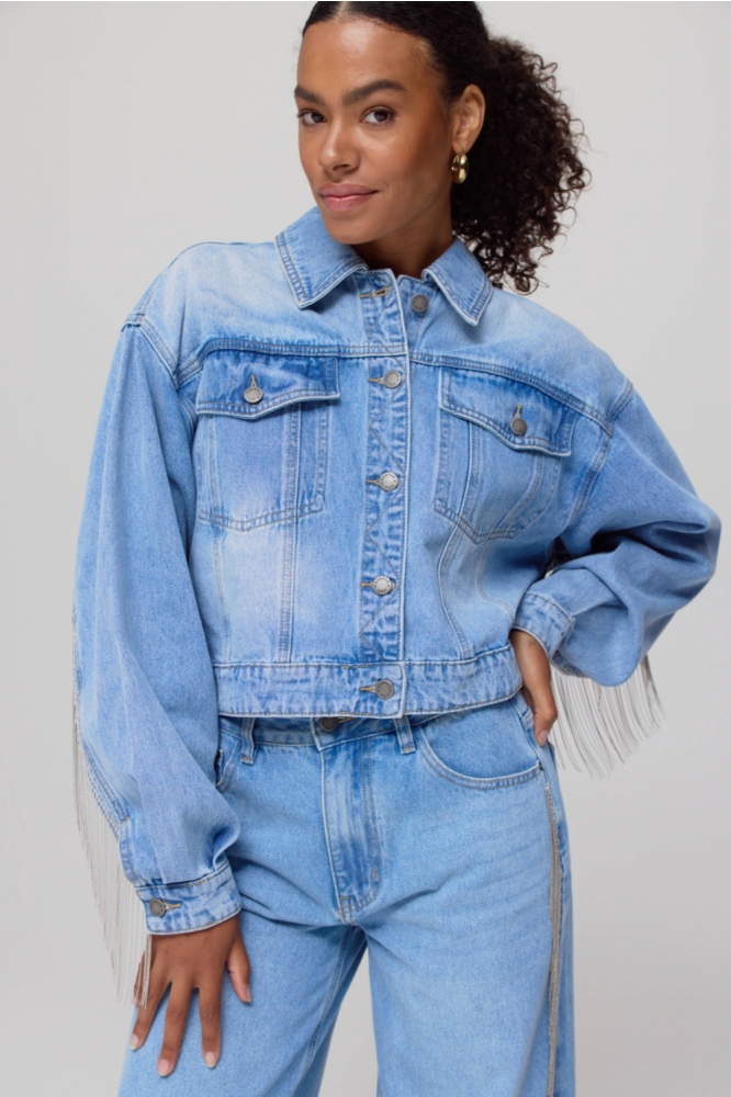 Harper & Yve blauwe dames jas | Model vooraanzicht