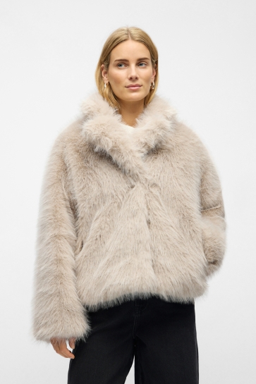 Object Jas OBJISADORA L/S LO HAIRY COAT 141 23047607 WHITE SAND