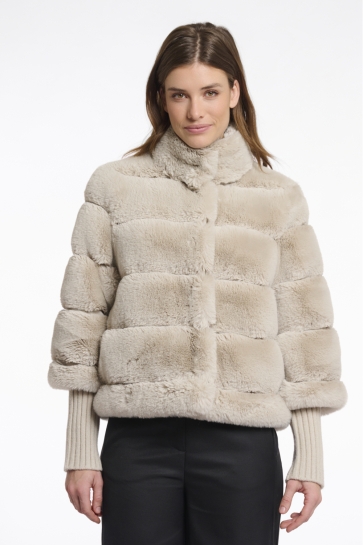Rino & Pelle FAUX FUR JAS MET GEBREIDE MOUWEN FELINE 7002512 9030 birch