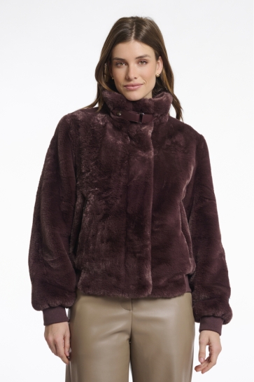Rino & Pelle Jas SHORT FAKE FUR JACKET AMBRA 7002511 10873 chocolate bean