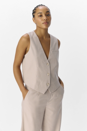 Object Vest OBJLISA RE SHORT WAISTCOAT AOP E DI 23048250 SANDSHELL/CLOUD DANCER