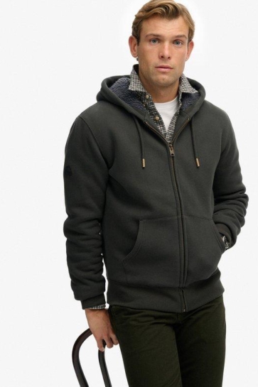 Superdry BORG LINED ZIPHOOD M2014502A AFB WASHED BLACK